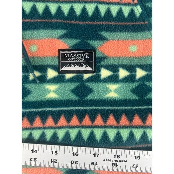 Massive Outdoor Fleece Womens Extra Large Blue Teal Hooded Sweatshirt Aztec - Picture 6 of 11